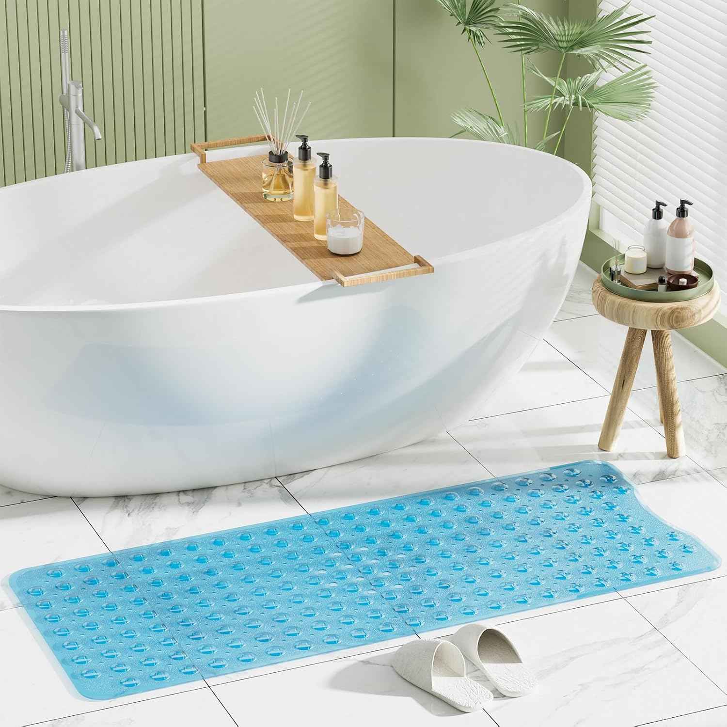 AmazerBath Shower Mat Non Slip 40 x 16 Inches, Bathtub Mat Shower Stall Mats with Suction Cups and Drain Holes, Non Slip Bath Mat for Tub for Elderly & Kids