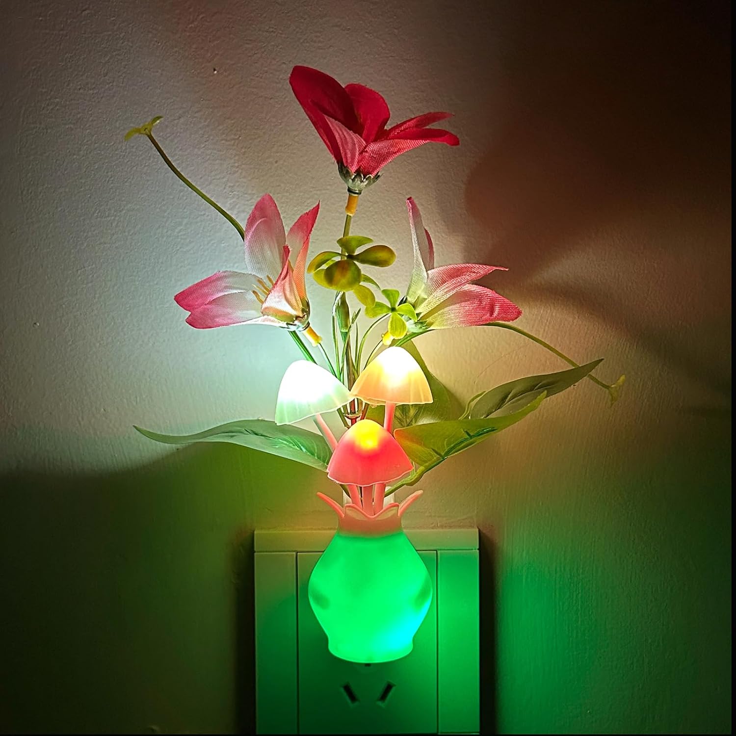 Plug-in_Night_Light_with_Auto_Light_Sensor,_RGB_LED_Mushroom_Night_Light_Wall_Based_Flower_Lamp_1W_Energy_Efficient_Nursery_Nightlight_for_Kids_Room,_Bedroom,_Nursery,_Lounge,_Hallway_and_Stairs