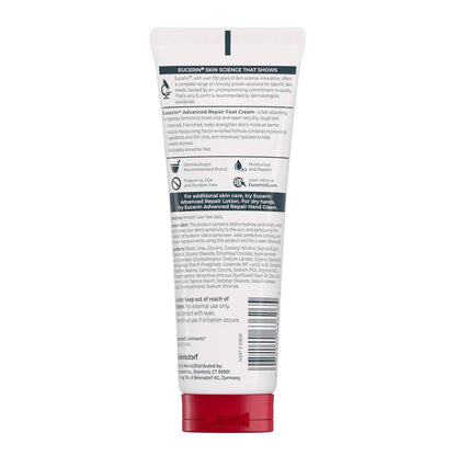 Eucerin Advanced Repair Foot Cream, Urea Enriched, Unscented Foot Cream for Dry Feet and Heels With Triple Moisturizing Complex, Travel Size Moisturizer, 3 OZ Tube, Pack of 3