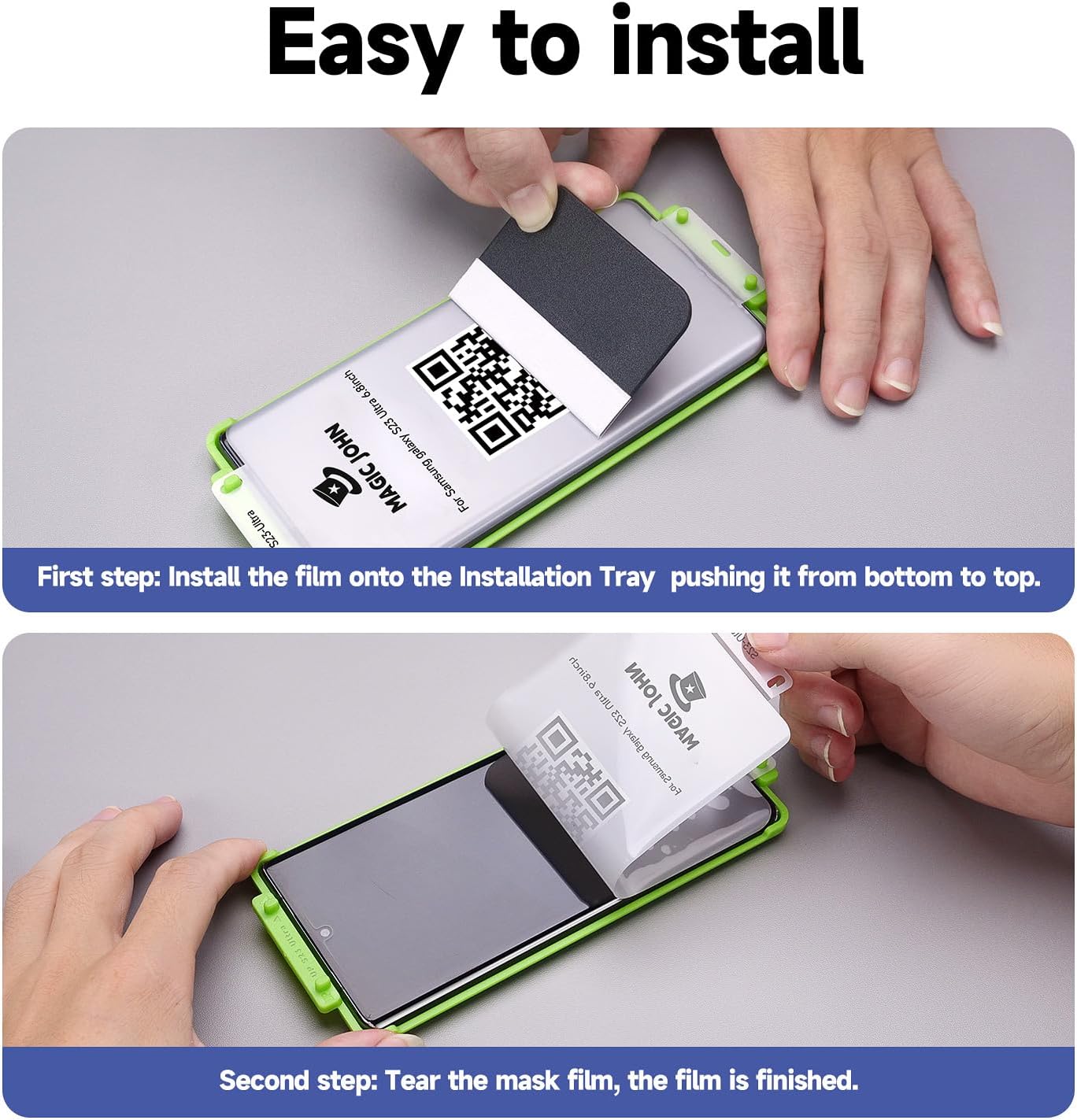 MAGIC_JOHN_2_Pack_for_Samsung_Galaxy_S23_Ultra_Screen_Protector_[PET_Film_Material_Not_Glass]_6.8_inch,[100%_Fingerprint_ID_Compatible]_Easy_Installation_Tray,_Shock-Resistant,_3D_Curved,_Bubble_Free,_Scratch_Proof,_HD_Clear,_Case_Friendly
