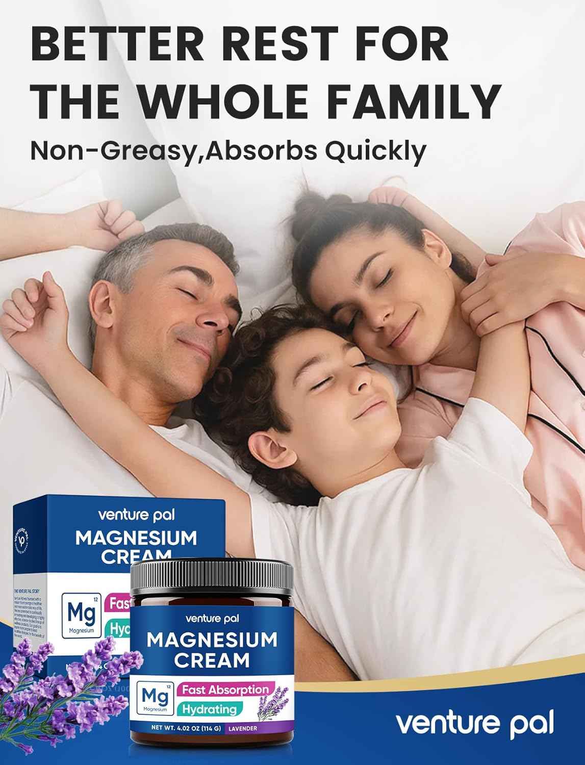 Venture Pal Topical Magnesium Cream, Fast-Absorbing Magnesium Moisturizing Lotion, Shea Butter & Hyaluronic Acid, Suitable for Kids