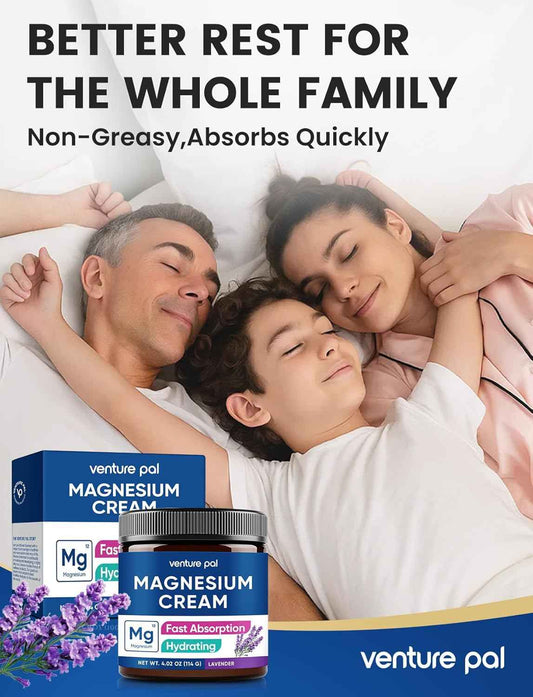 Venture Pal Topical Magnesium Cream, Fast-Absorbing Magnesium Moisturizing Lotion, Shea Butter & Hyaluronic Acid, Suitable for Kids