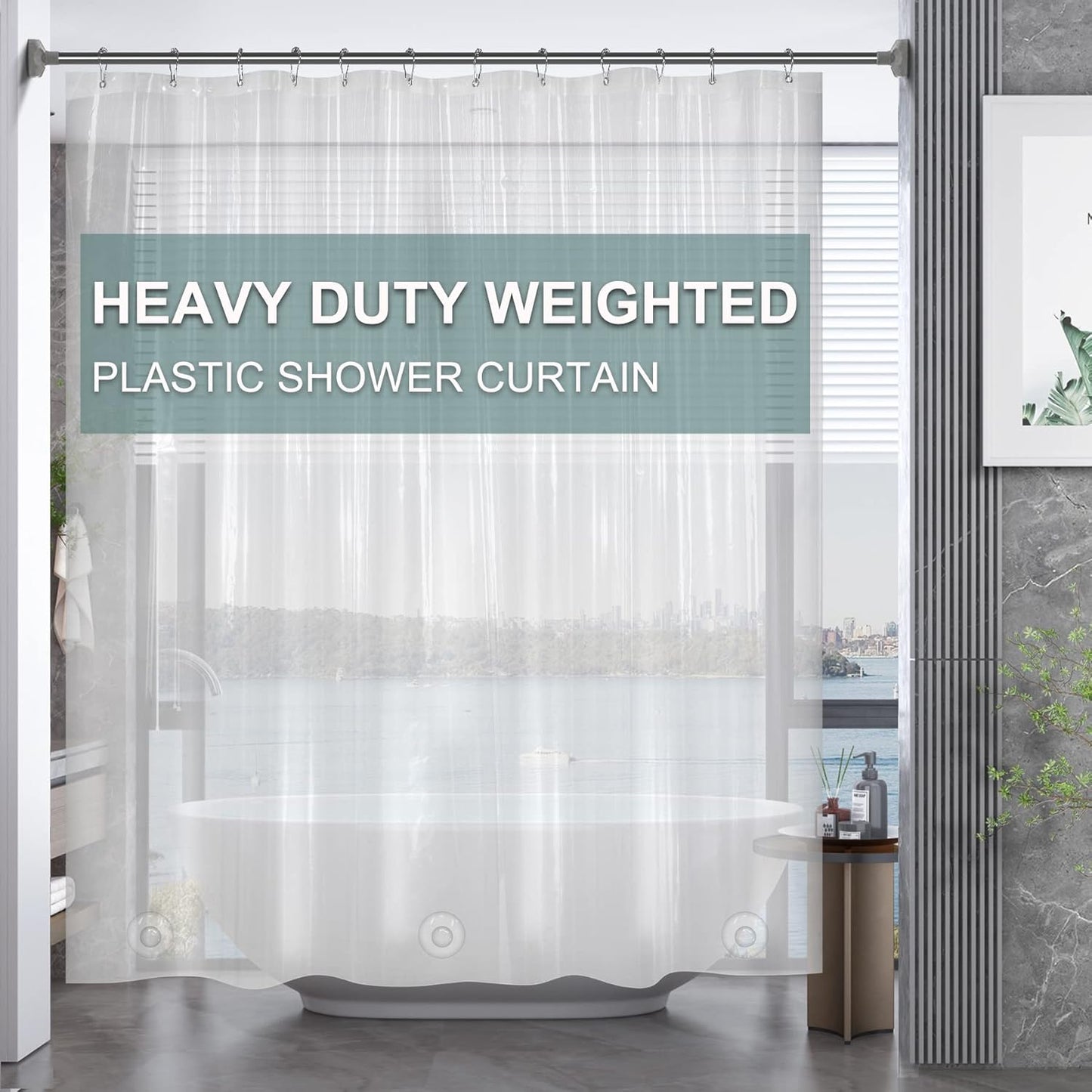 AmazerBath_Plastic_Shower_Curtain_Clear_Premium_PEVA,_Clear_Shower_Curtain_Heavy_Duty_8G,_Weighted_Shower_Curtains_for_Bathroom_Accessories_with_3_Big_Stones_and_12_Rustproof_Grommets,_72x72_Inches