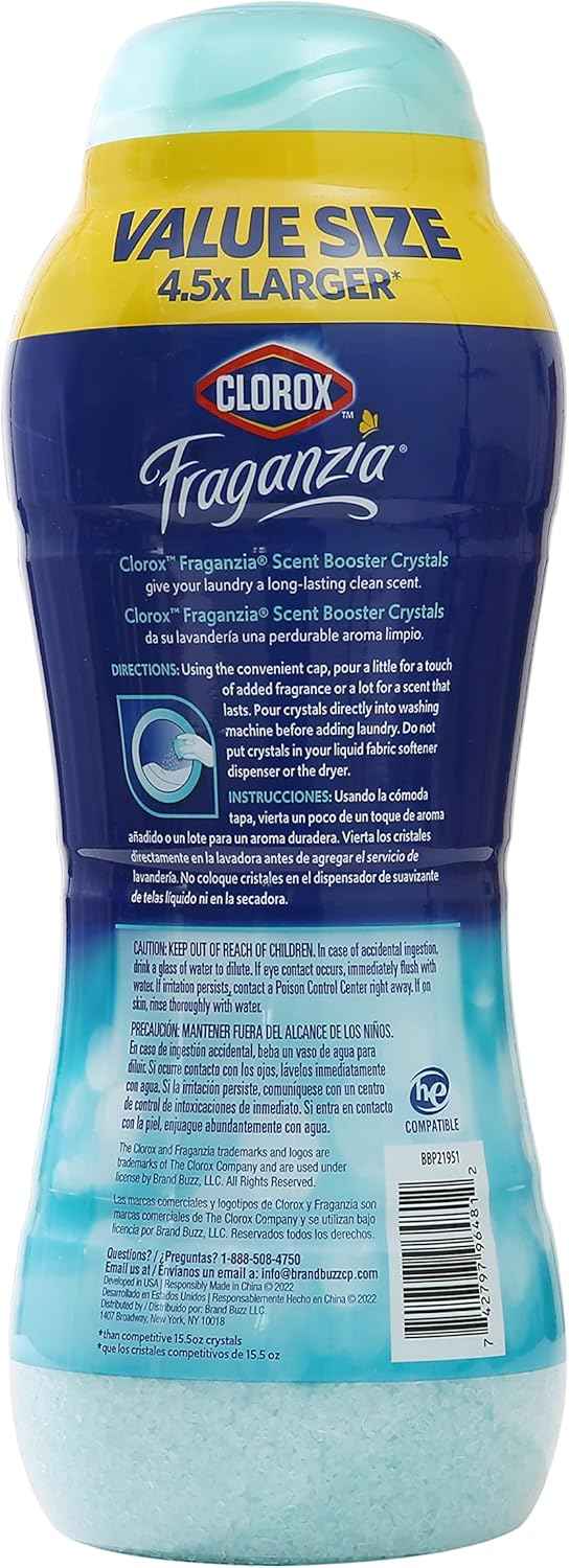 Clorox Fraganzia Laundry Scent Booster Crystals, In-Wash Fragrance Beads for Fresh-Smelling Clothes & Linens, Safe for All Fabrics & Colors, Easy-Pour Bottle