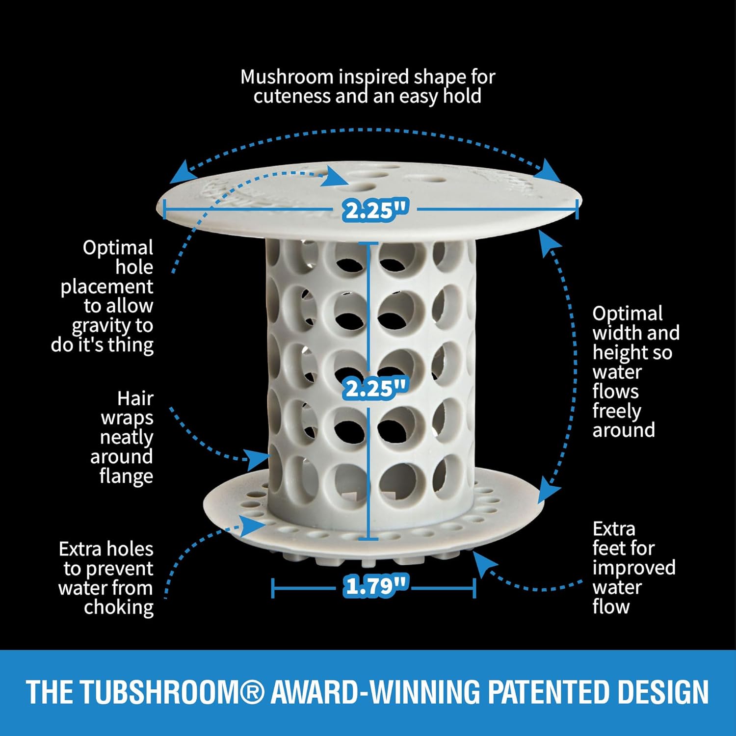 TubShroom_the_Revolutionary_Tub_Drain_Protector_Hair_Catcher/Strainer/Snare,_Gray_(TSGRA454)