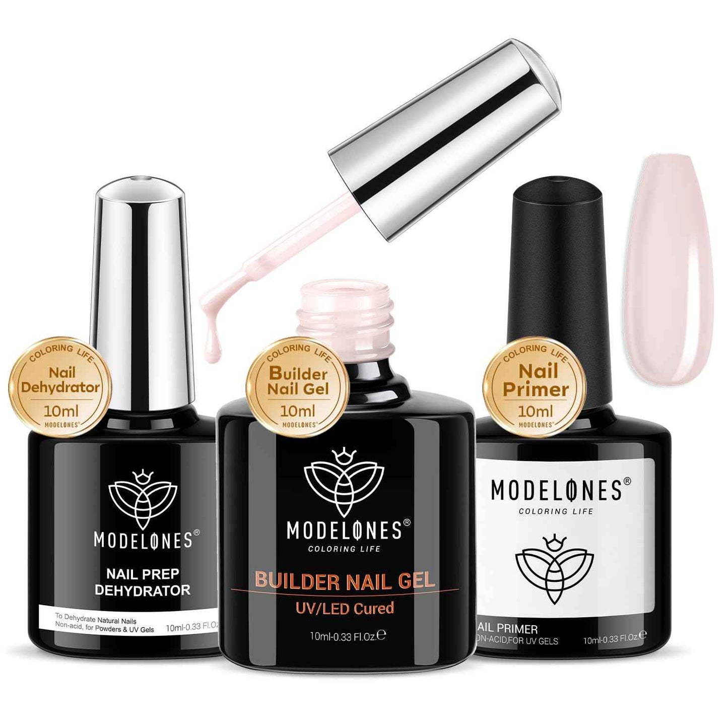 modelones Builder Nail Gel, 7-in-One Clear Builder for Nails, LED Lamp Cured Color Rubber Base Gel Polish Coat Strengthener Thickening Extension Rhinestone Glue in a Bottle for DIY Home Salon Gifts