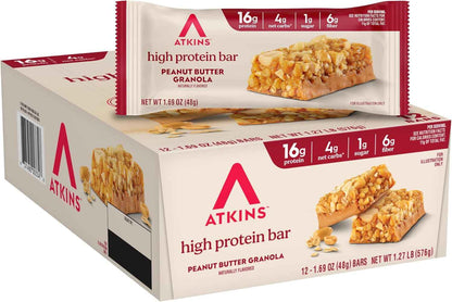 Atkins High Protein Bar, High Fiber Snack , 16g Protein, 1g Sugar, 4g Net Carb, Protein Snack