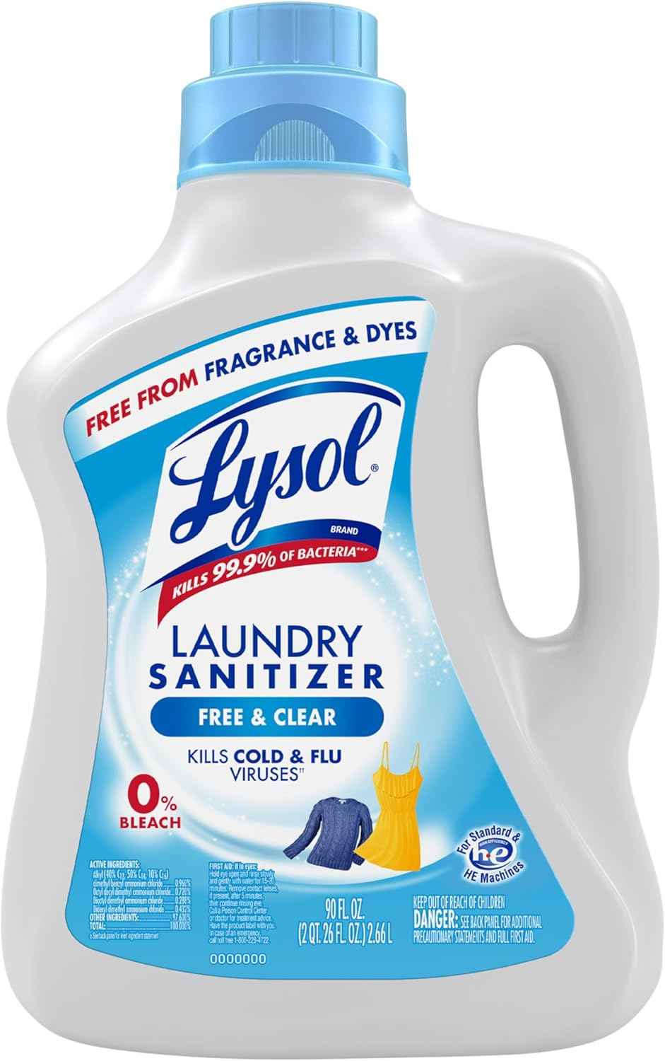 Lysol Laundry Sanitizer Additive, Free & Clear, Free from Fragrance and Dyes, 0% Bleach Laundry Sanitizer, Bacteria-causing Laundry Odor Eliminator, Unscented, 90 Fl Oz