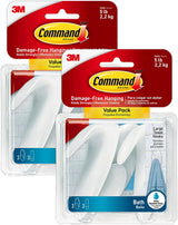 Command Bath Large Towel Hook Value Pack, Total 6 Large Wall Hooks with 6 Water Resistant Strips, 2-Pack of 3 Hooks, Organize Damage-Free