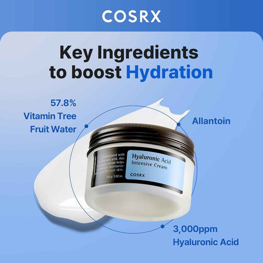 COSRX Hyaluronic Acid Moisturizing Cream, Long-lasting Hydration, Rich Moisturizer for Sensitive Skin 3.52 oz / 100g, Korean Skin Care, Animal Testing Free, Parabens Free