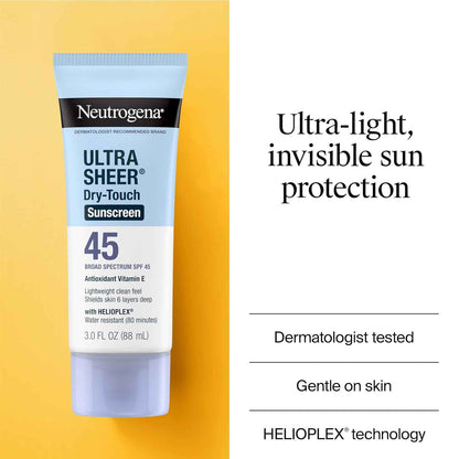 Neutrogena Ultra Sheer Dry-Touch Sunscreen For Face & Body, Broad Spectrum UVA/UVB Protection, Lightweight Water Resistant & Non-Greasy, Travel Size Sunscreen