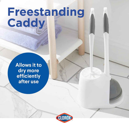 Clorox Toilet Plunger and Bowl Brush Combo with Caddy, 6.75 x 7 x 19.5 in, White/Gray