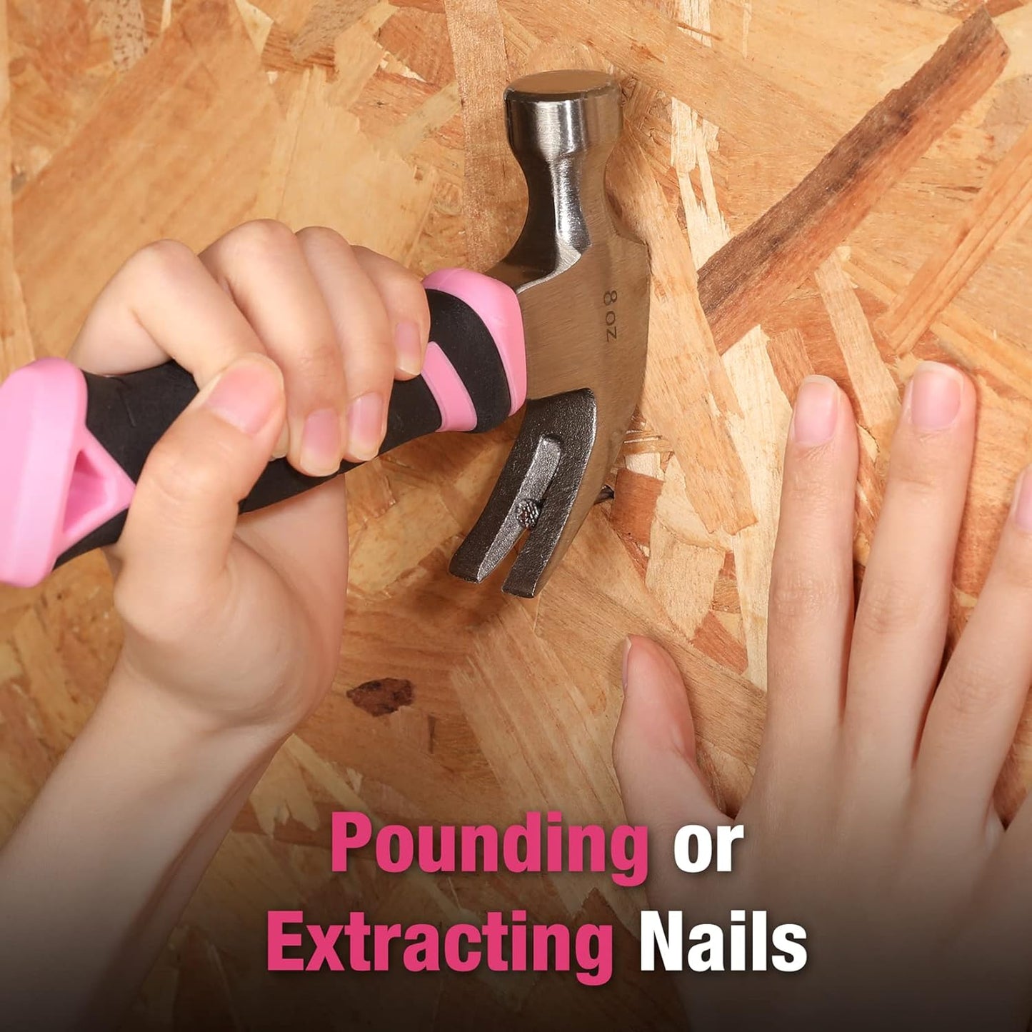 WORKPRO_8_oz_Claw_Hammer_with_Fiberglass_Handle,_All_Purpose_Hammer_with_Forged_Hardened_Steel_Head,_Pink_Ribbon