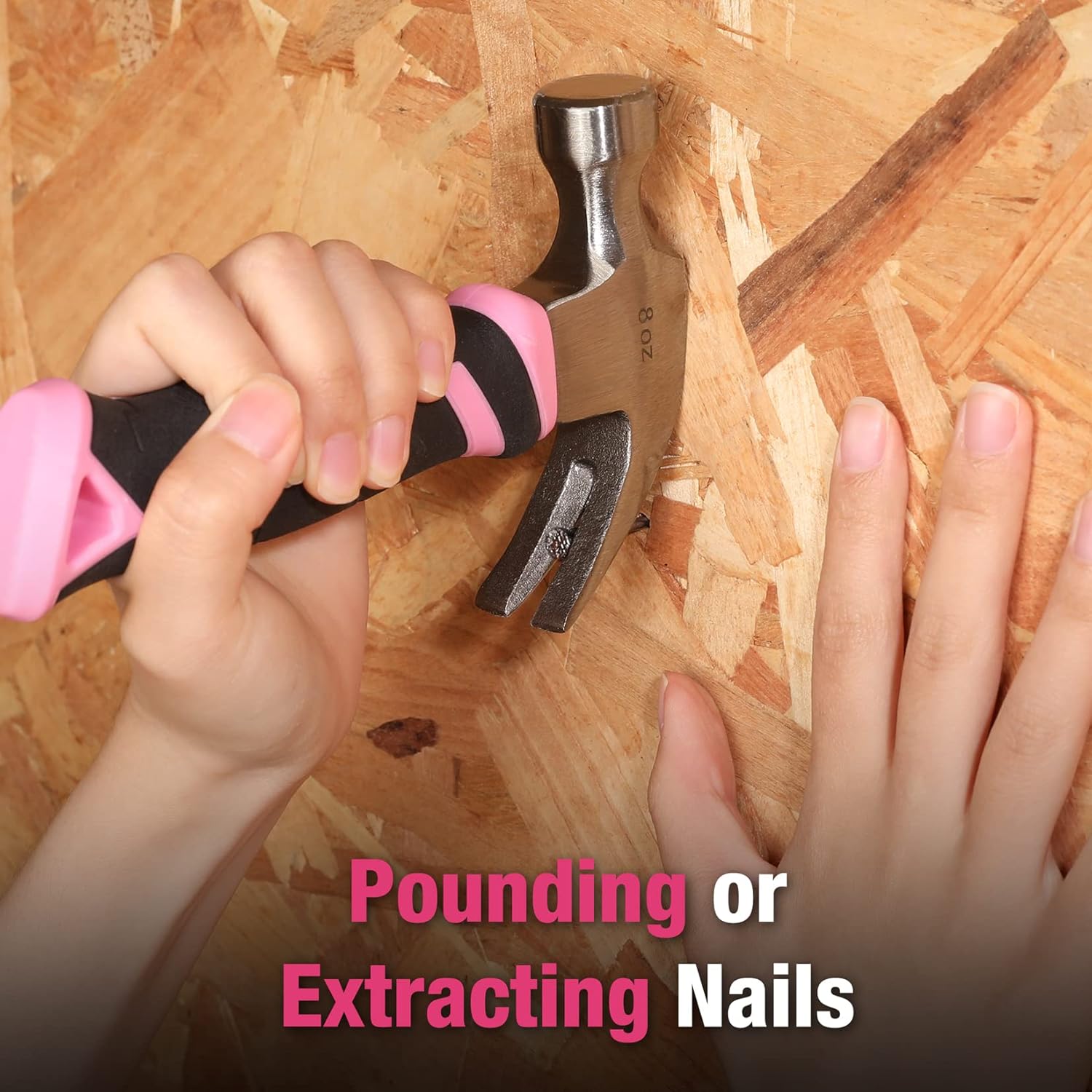 WORKPRO_8_oz_Claw_Hammer_with_Fiberglass_Handle,_All_Purpose_Hammer_with_Forged_Hardened_Steel_Head,_Pink_Ribbon