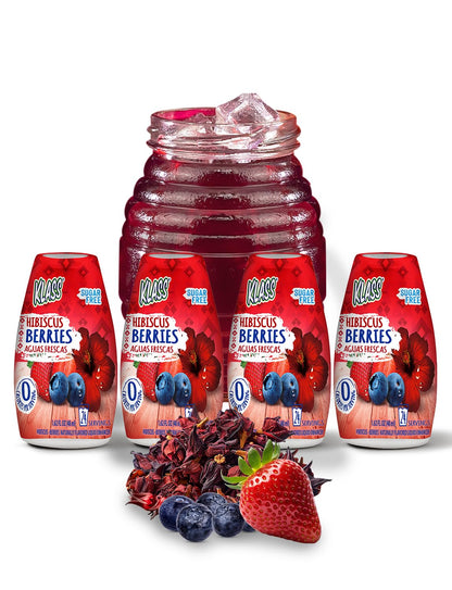 Klass Aguas Frescas | Liquid Water Enhancer | Hibiscus Berries | Naturally Flavored | Sugar Free | Zero Calories Per Serving | Keto | 4 Bottles, Makes 96 Drinks