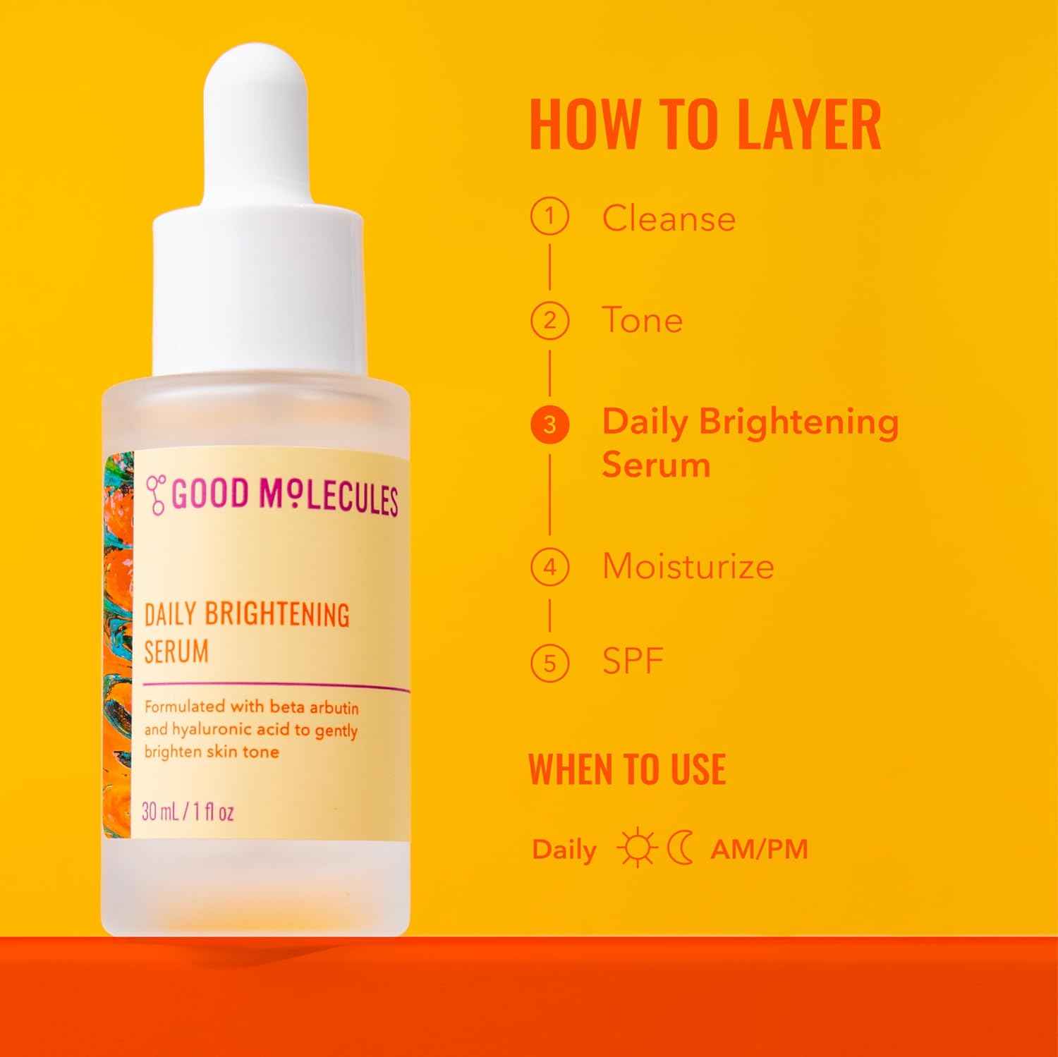 Good Molecules Daily Brightening Serum with Beta Arbutin 3% & Hyaluronic Acid – Brightening Serum for Dark Spots & Uneven Tone, Face Skincare