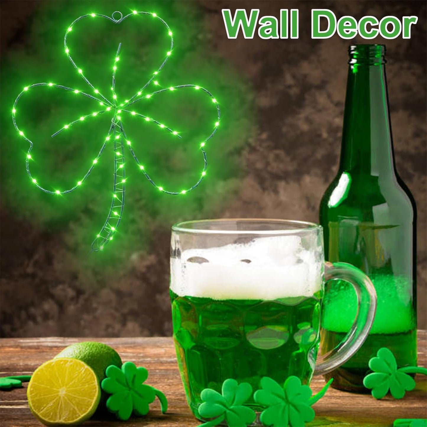 YAOZHOU_St_Patricks_Day_Decorations,Irish_Shamrock_LED_Window_Lights,13.2IN_58LED_Green_Iron_Frame_Silhouette_Clover_Lights,_USB_Powered_Remote_Control,_Wall_Indoor_Party_Favors_Accessories_(1PACK)