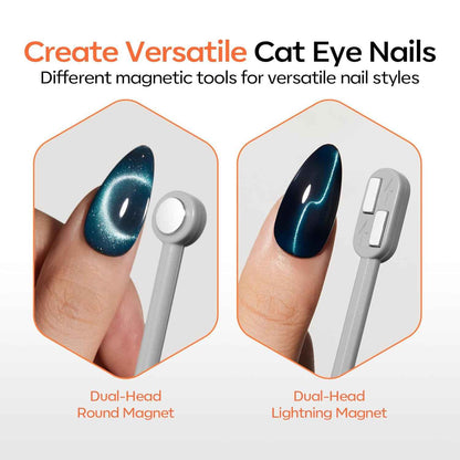 modelones Cat Eye Magnet Set, Heart Nail Art Tool Strong Magnetic Pen Double Head Round Magnets Stick Wand Diverse French Moon Floral Cateye Effect DIY Professional Manicure Gift for Women