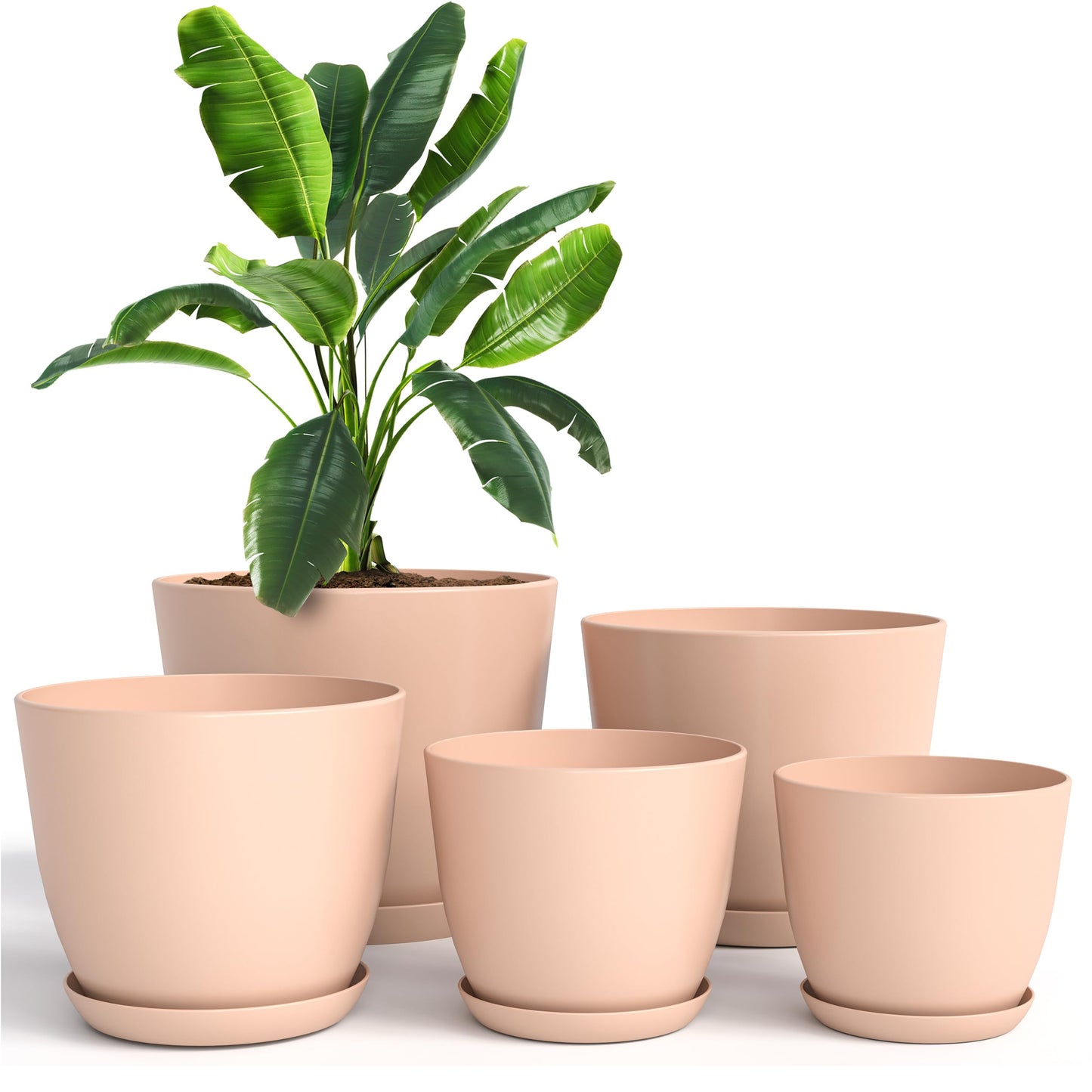 Utopia Home - Plant Pots with Drainage - 7/6.6/6/5.3/4.8 Inches Home Decor Flower Pots for Indoor Planter - Pack of 5 Plastic Planters, Cactus, Succulents Pot - Pink