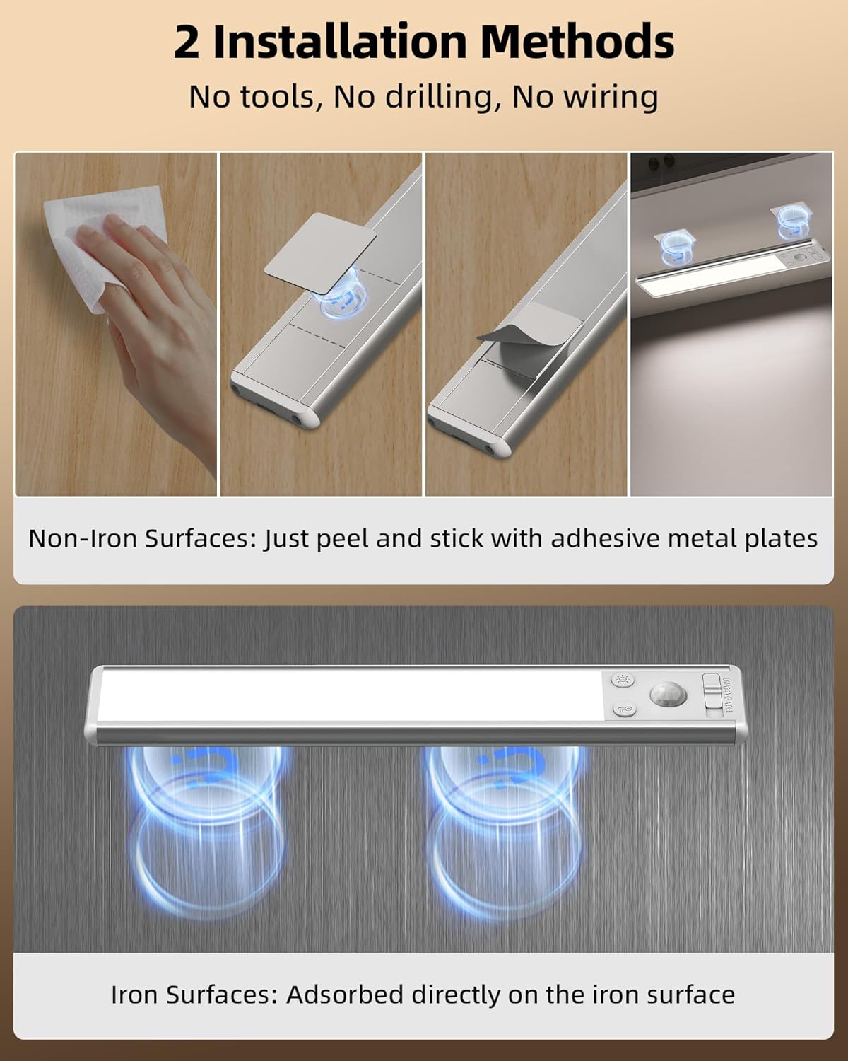 EZVALO_Under_Cabinet_Lighting,_2400mAh_Rechargeable_Motion_Sensor_Light_Indoor,_3_Color_Temps,_5-Level_Dimmable_Magnetic_Wireless_Closet_Lights_for_Kitchen,_Pantry,_Stairs_(2_Pack)