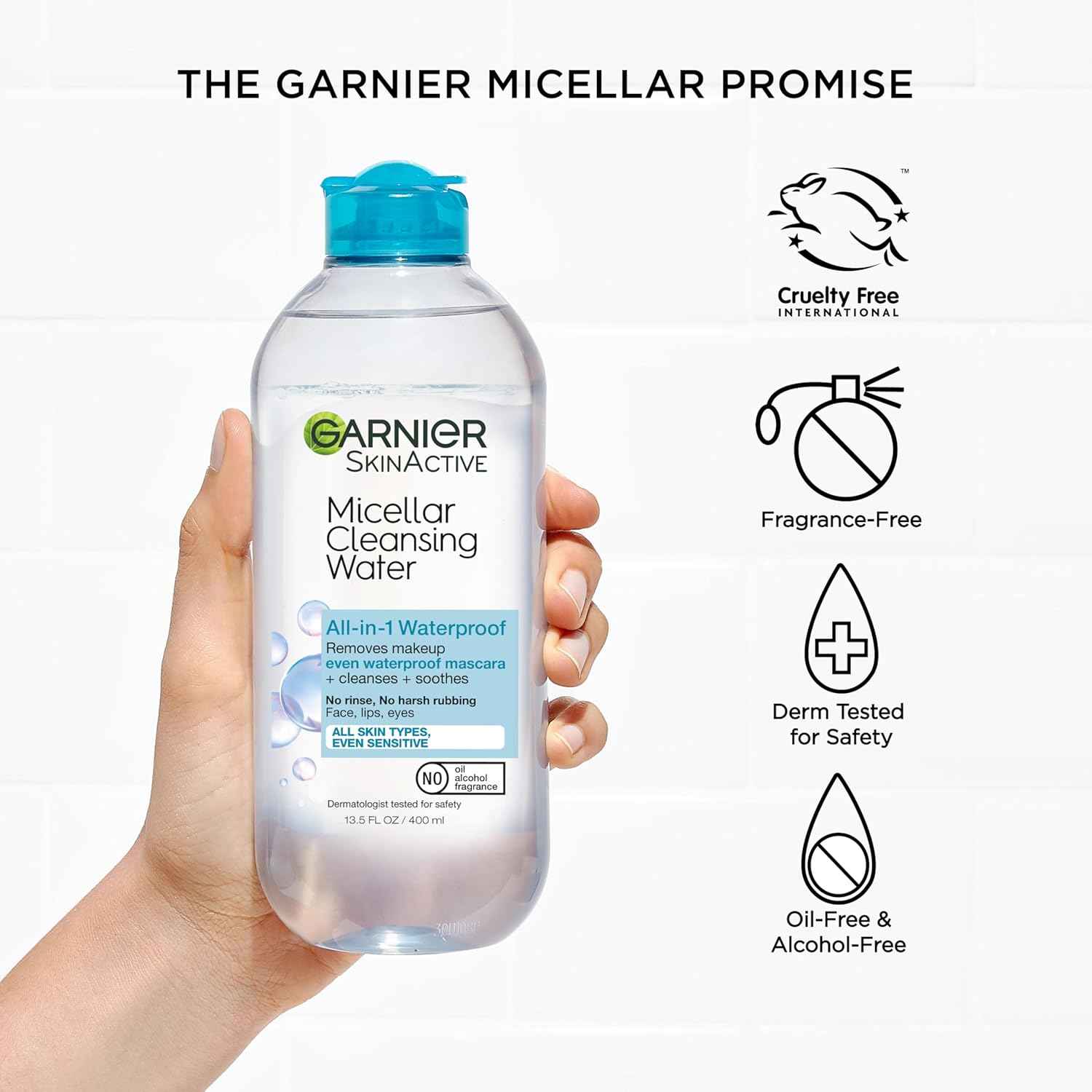 Garnier Micellar Water For Waterproof Makeup, Hydrating Facial Cleanser & Makeup Remover, Suitable for Sensitive Skin, Vegan, Cruelty Free