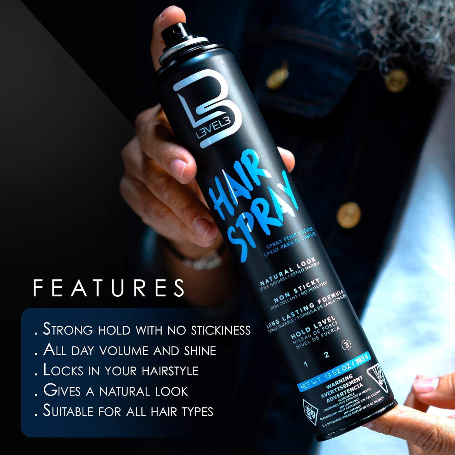 L3_Level_3_Hair_Spray_-_Long_Lasting_and_Strong_Hold_-_Great_for_Men_and_Women_-_Level_Three_-_Suitable_for_All_Hair_Types_(Hair_Spray,_12.95_Fl_Oz_(Pack_of_1)