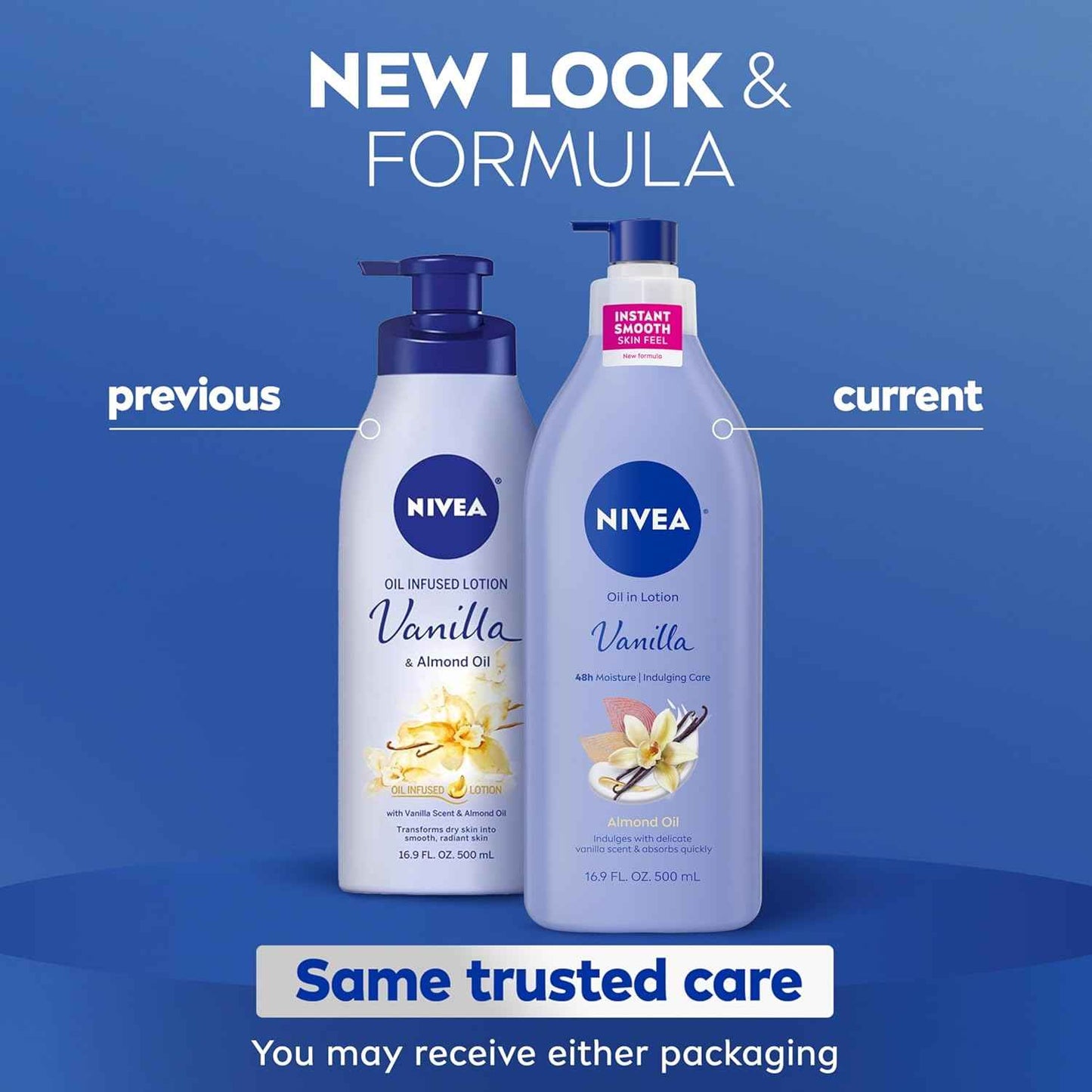 NIVEA Oil Infused Vanilla and Almond Oil Body Lotion for Women, Fast-Absorbing and Non-Greasy Vanilla Scented Lotion Moisturizes for 48 Hours, 16.9 Fl Oz Pump Bottle