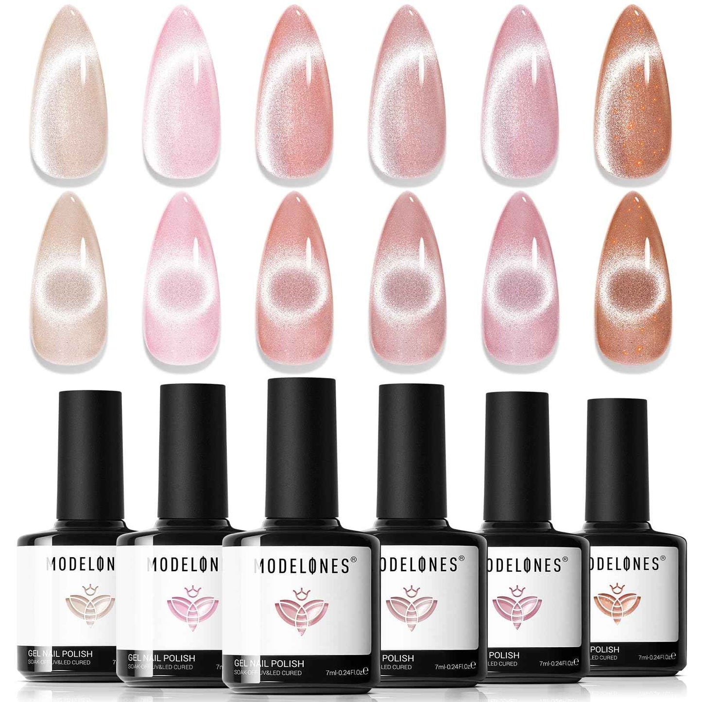 modelones Cat Eye Magnet Set, 15PCS French Cateye Gel Nail Polish Magnet Nail Art Tools Set Heart Magnet for Cat Eye Magnet Square Round Magnet Stick Diverse Glassy Cateye Effect for Women