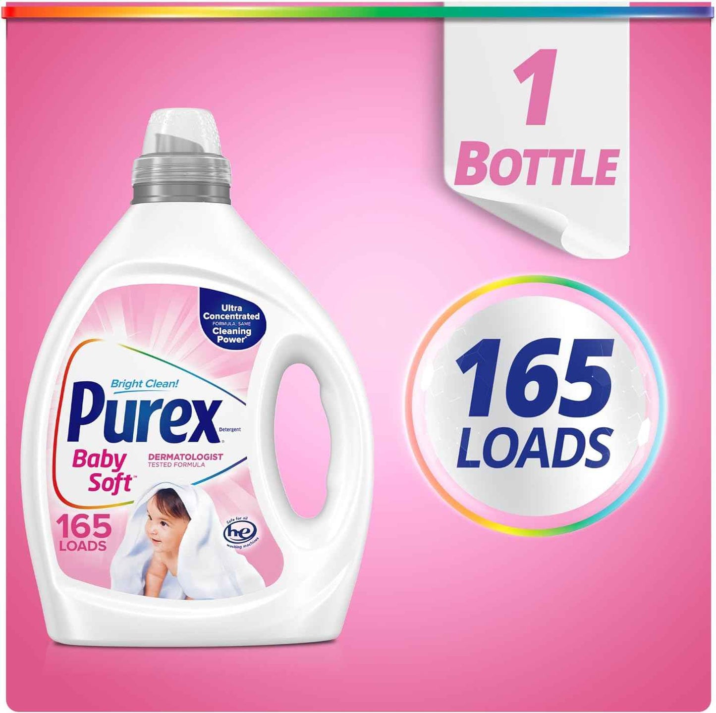 Purex Baby Soft Liquid Laundry Detergent, Ultra Concentrated, 82.5 fl oz, 165 Loads, Hypoallergenic, Dye Free, Gentle on Skin