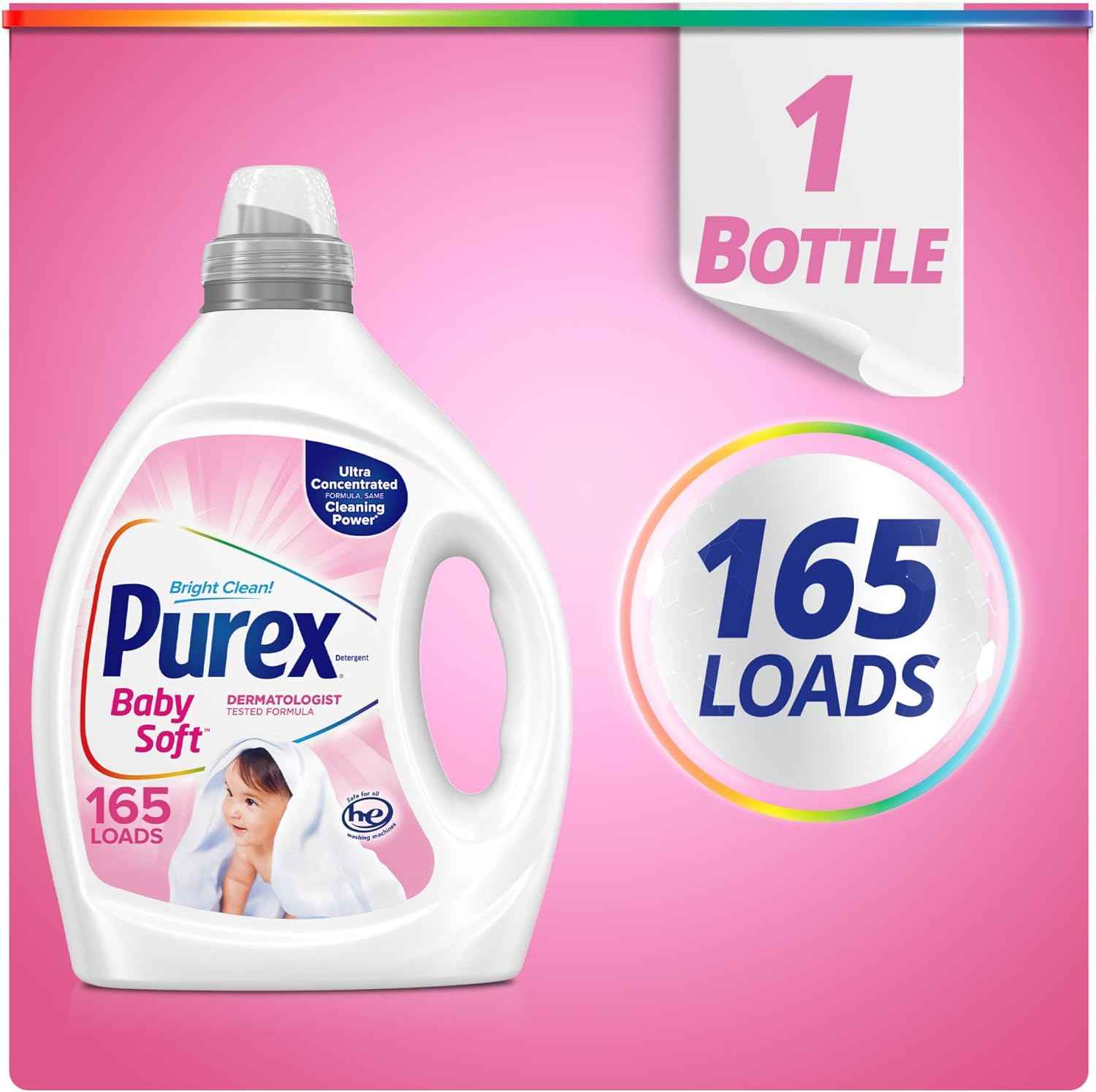 Purex Baby Soft Liquid Laundry Detergent, Ultra Concentrated, 82.5 fl oz, 165 Loads, Hypoallergenic, Dye Free, Gentle on Skin