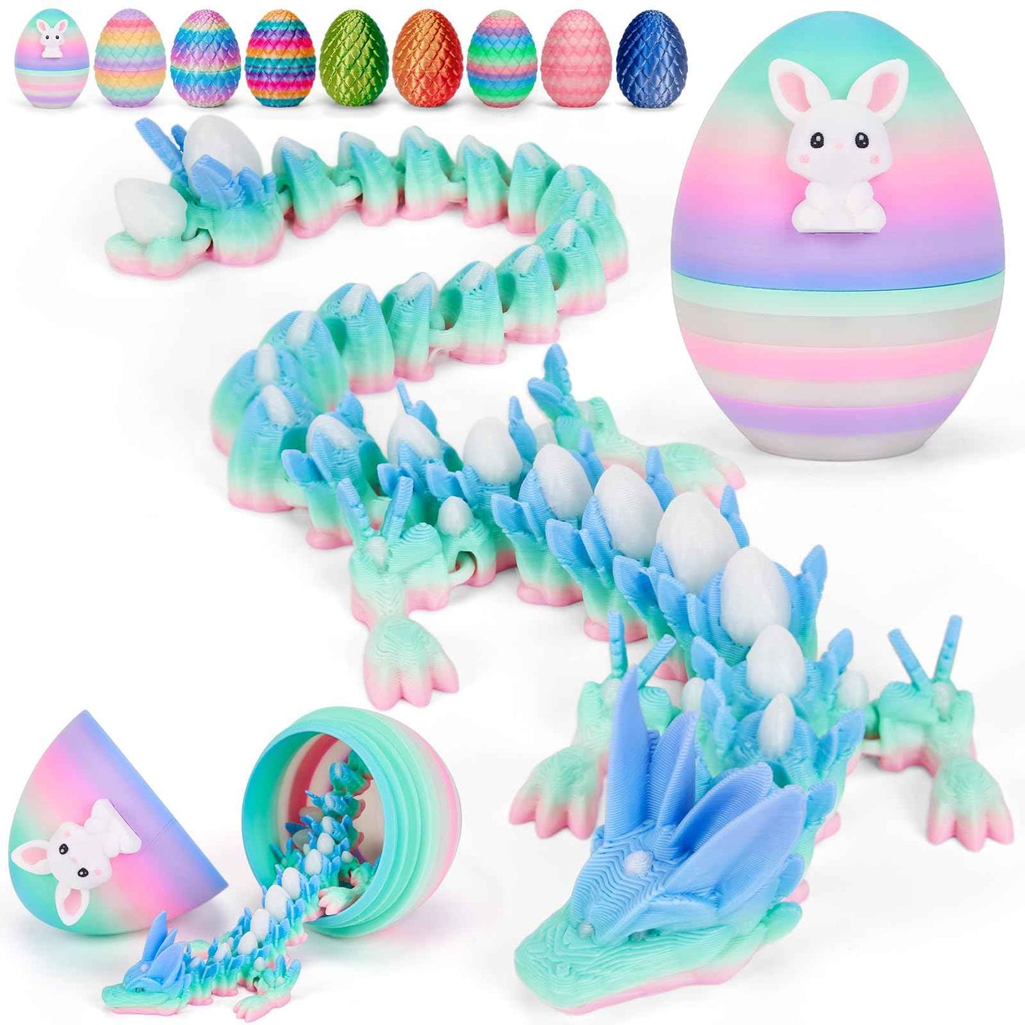 TBOLINE 12" 3D Printed Dragon Egg, Easter Basket Stuffers for Kids, Large Prefilled Easter Eggs, Stuffed Egg Hunt Fillers with Easter Toys, 3D Printer Animals Fidget Toys for Boys Teen 5-7 4-6 8-12