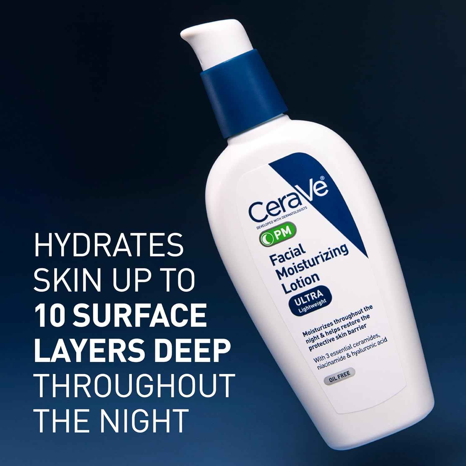 CeraVe PM Facial Moisturizing Lotion, Night Cream with Hyaluronic Acid and Niacinamide, Ultra-Lightweight, Oil-Free Moisturizer for Face