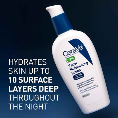 CeraVe PM Facial Moisturizing Lotion, Night Cream with Hyaluronic Acid and Niacinamide, Ultra-Lightweight, Oil-Free Moisturizer for Face