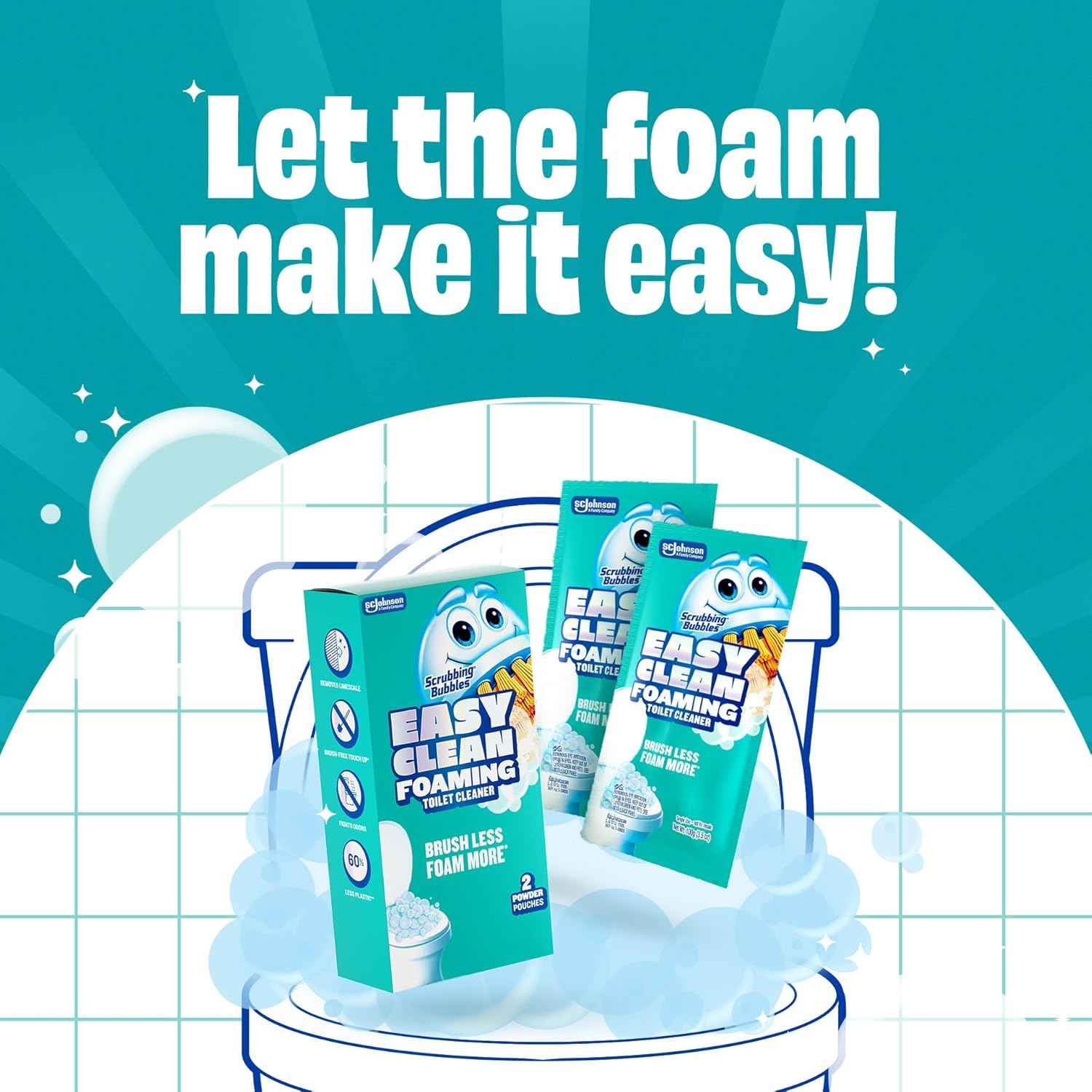 Scrubbing Bubbles Easy Clean Foaming Toilet Bowl Cleaner, Easy Drop In Powder Pouches