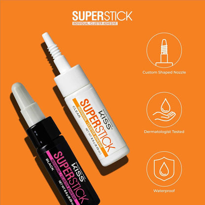 KISS SuperStick Individual Lash Cluster Adhesive, Gentle Formula, 7 Day Hold, Cactus & Witch Hazel Extract, Dermatologist Tested, Waterproof Lash Glue, No Harsh Odor, Net Wt. 6.5g (0.23 oz.)