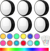 Puck Lights with Remote Control, Battery Operated LED Push Light Wireless, 13 Color RGB - for Closet, Bedroom Wall, Under Cabinet, Battery Powered Puck Lights. Convenient 3M Stick On, 6 Pack