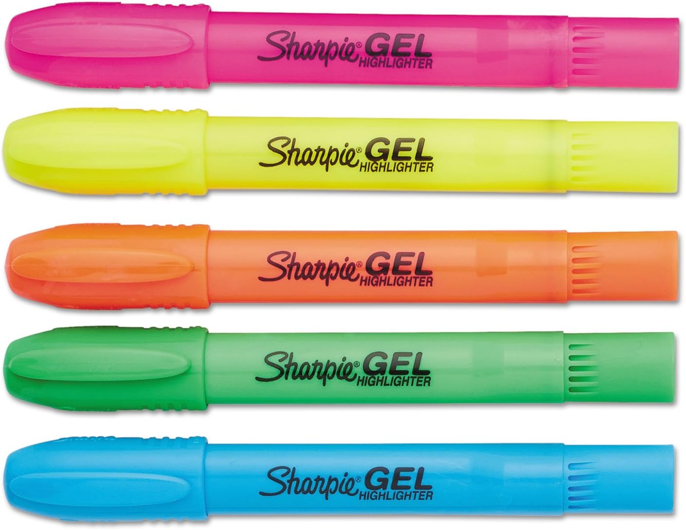 Sharpie_Gel_Highlighters,_Bullet_Tip,_Assorted_Fluorescent_Highlighter_Markers,_5_Count_Pack,_Smear_And_Bleed_Resistant,_Long-Lasting_And_Won'T_Dry_Out