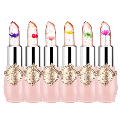 Pack of 6 Crystal Flower Jelly Lipstick, Ph Adjustive Lipsticks Temperature Color Change Long Lasting Nutritious Balm Lip Gloss, Small Gifts, Mothers Day Gifts, Teacher Appreciation Gifts (Pink)