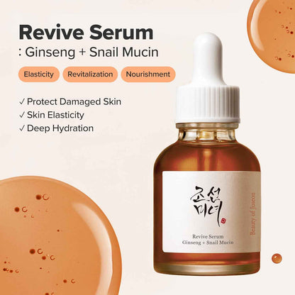 Beauty of Joseon Revive Snail Mucin Ginseng Serum Hydrating Peptide Facial Moisturizer Dark Spot Acne Scar Remover for Sensitive Face. Korean Skin Care for Men and Women