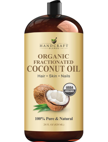 Handcraft Blends Organic Fractionated Coconut Oil | 100% Pure and Natural | Bath &amp;amp; Body Oil | Premium Grade Carrier Oil | Skin | Hair | Body | Massage | Hexane-Free | 28 Fl Oz