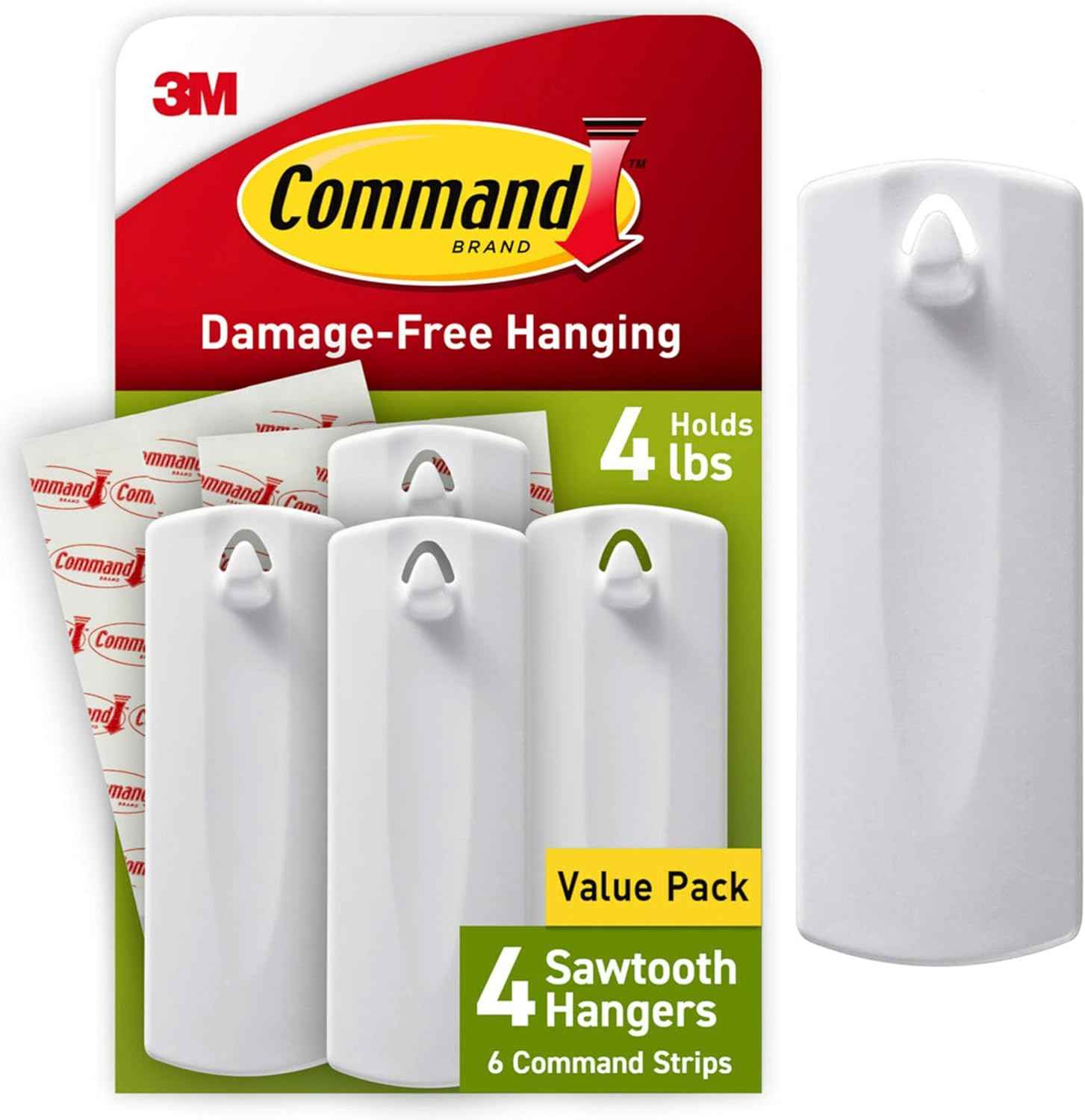 Command Sawtooth Picture Hangers, Damage-Free Hanging Sawtooth Frames, No Tools Wall Hook for Home Decor, Holds up to 4 lb