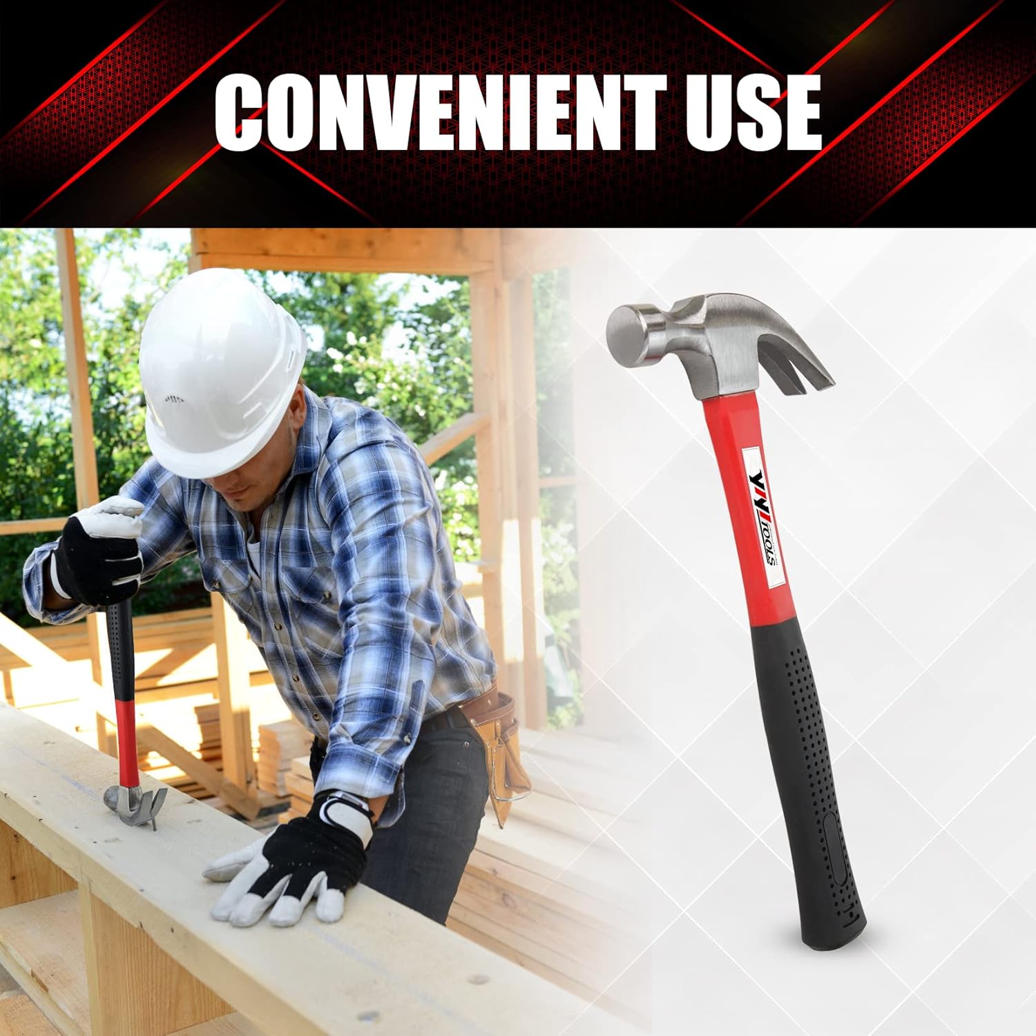 YIYITOOLS_Claw_Hammer_With_fiberglass_Handle_–_16-oz,_Red_and_Black_(YY-1-003)