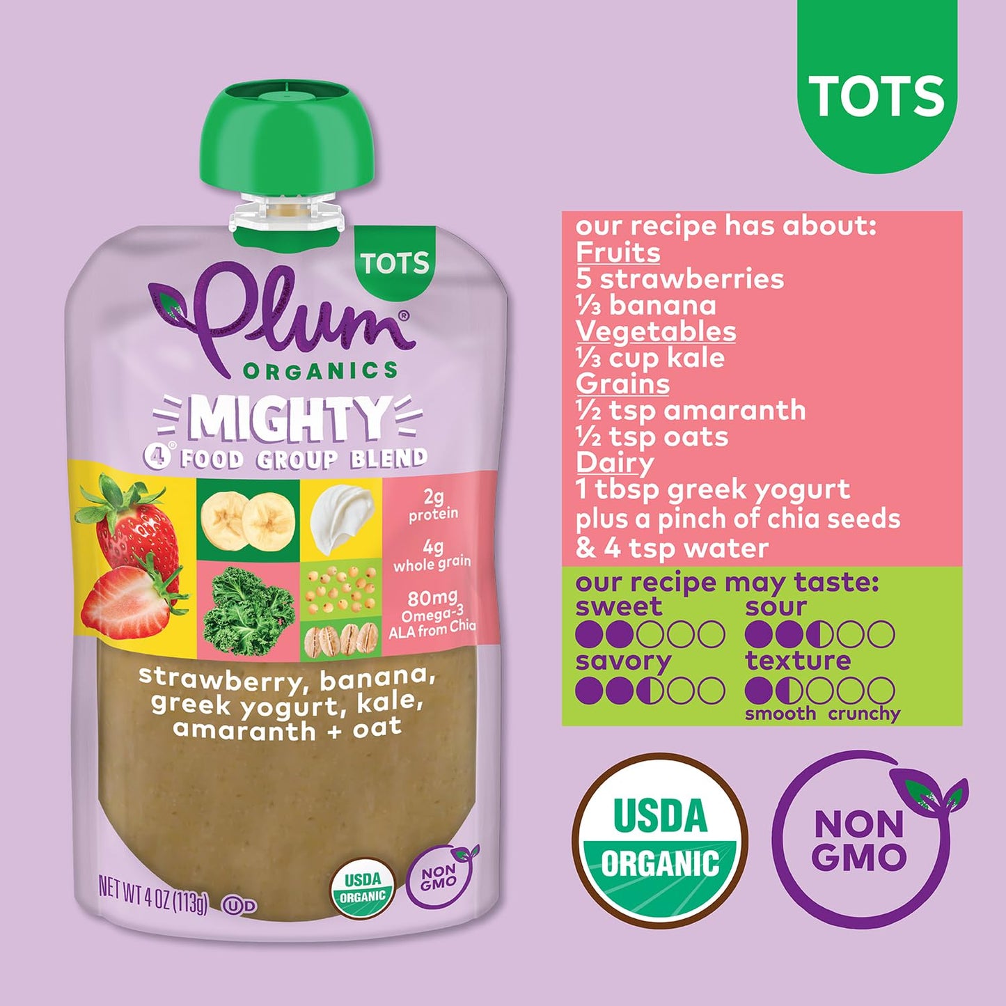 Plum_Organics_Mighty_4_Organic_Toddler_Food_-_Strawberry,_Banana,_Greek_Yogurt,_Kale,_Amaranth,_and_Oat_-_4_oz_Pouch_(Pack_of_4)_-_Organic_Fruit_and_Vegetable_Toddler_Food_Pouch