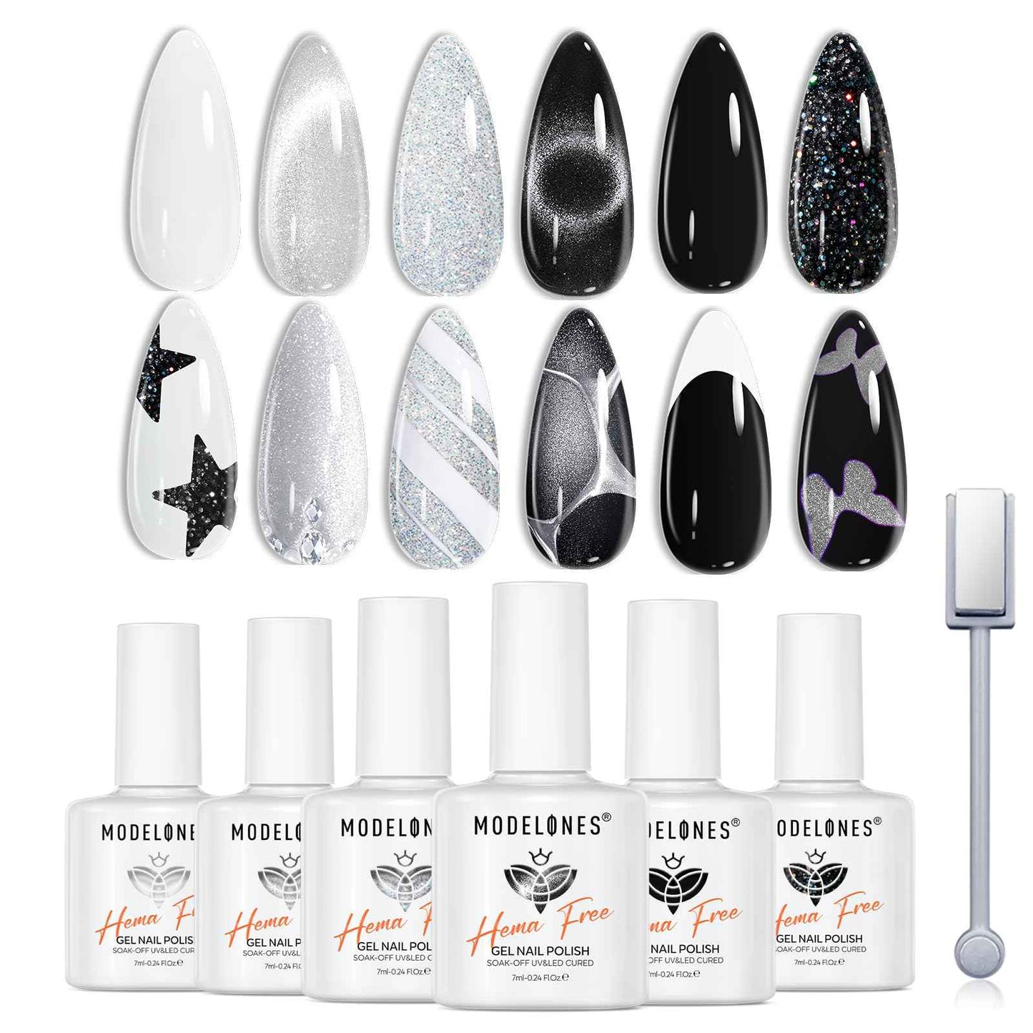 modelones Cat Eye Magnet Set, Heart Nail Art Tool Strong Magnetic Pen Double Head Round Magnets Stick Wand Diverse French Moon Floral Cateye Effect DIY Professional Manicure Gift for Women
