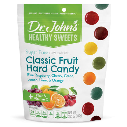 Dr. John&amp;#39;s Healthy Sweets Classic Fruit Hard Candy with Zero Sugar, Dye Free, Plant Based, Keto Friendly, 24 Count, 3.85oz Bag