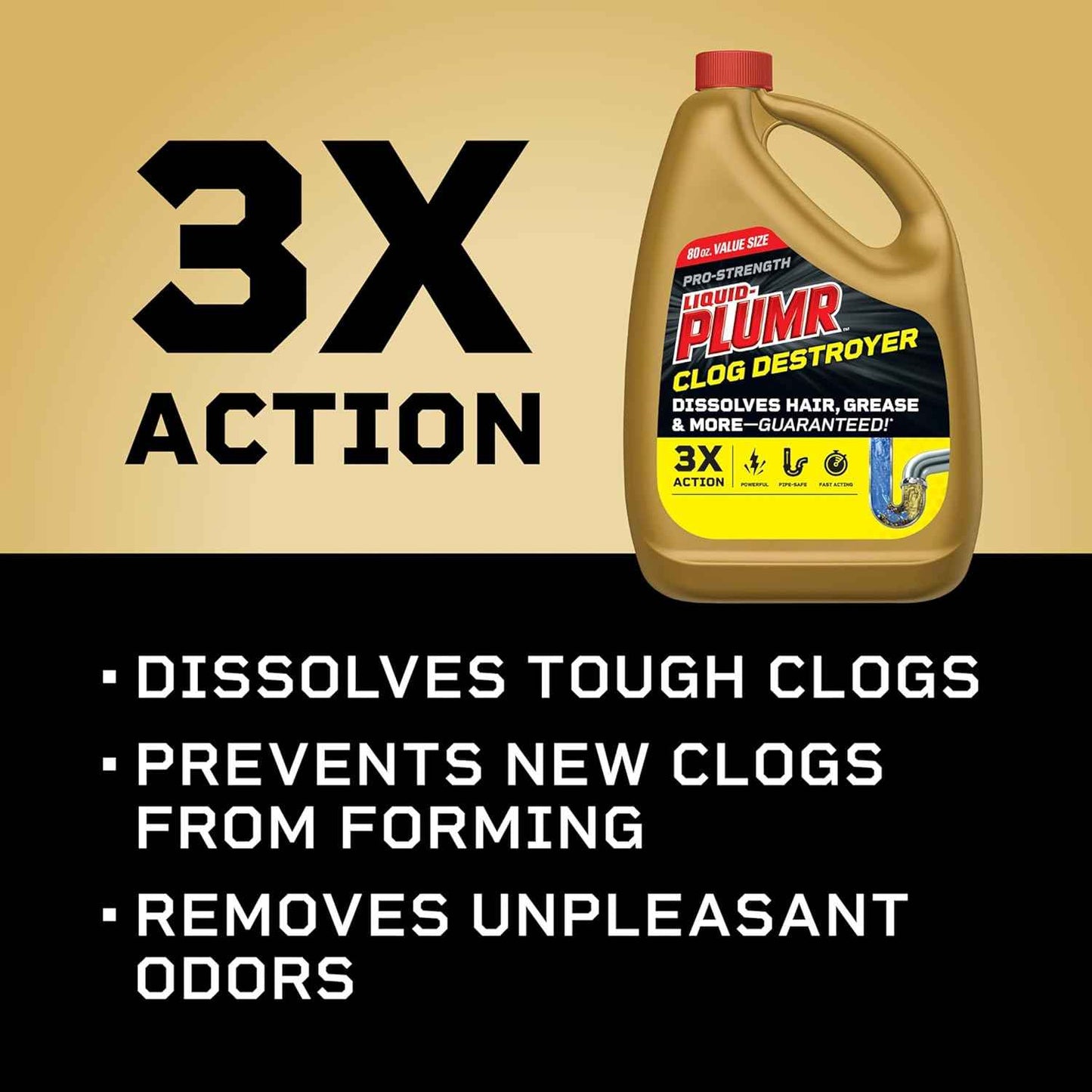 Clorox Liquid-Plumr Pro-Strength Clog Destroyer, Liquid Drain Cleaner, 80 Fluid Ounces (Package May Vary)