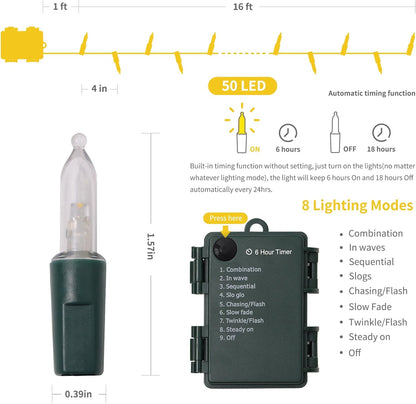 WATERGLIDE_2_Pack_50_LED_Outdoor_Christmas_Lights,_16FT_Battery_Operated_Mini_String_Lights_with_8_Modes_&_Timer,_Xmas_Tree_Lights_Waterproof_for_Patio_Garden_Party_Wedding_Holiday_Decor,_Warm_White