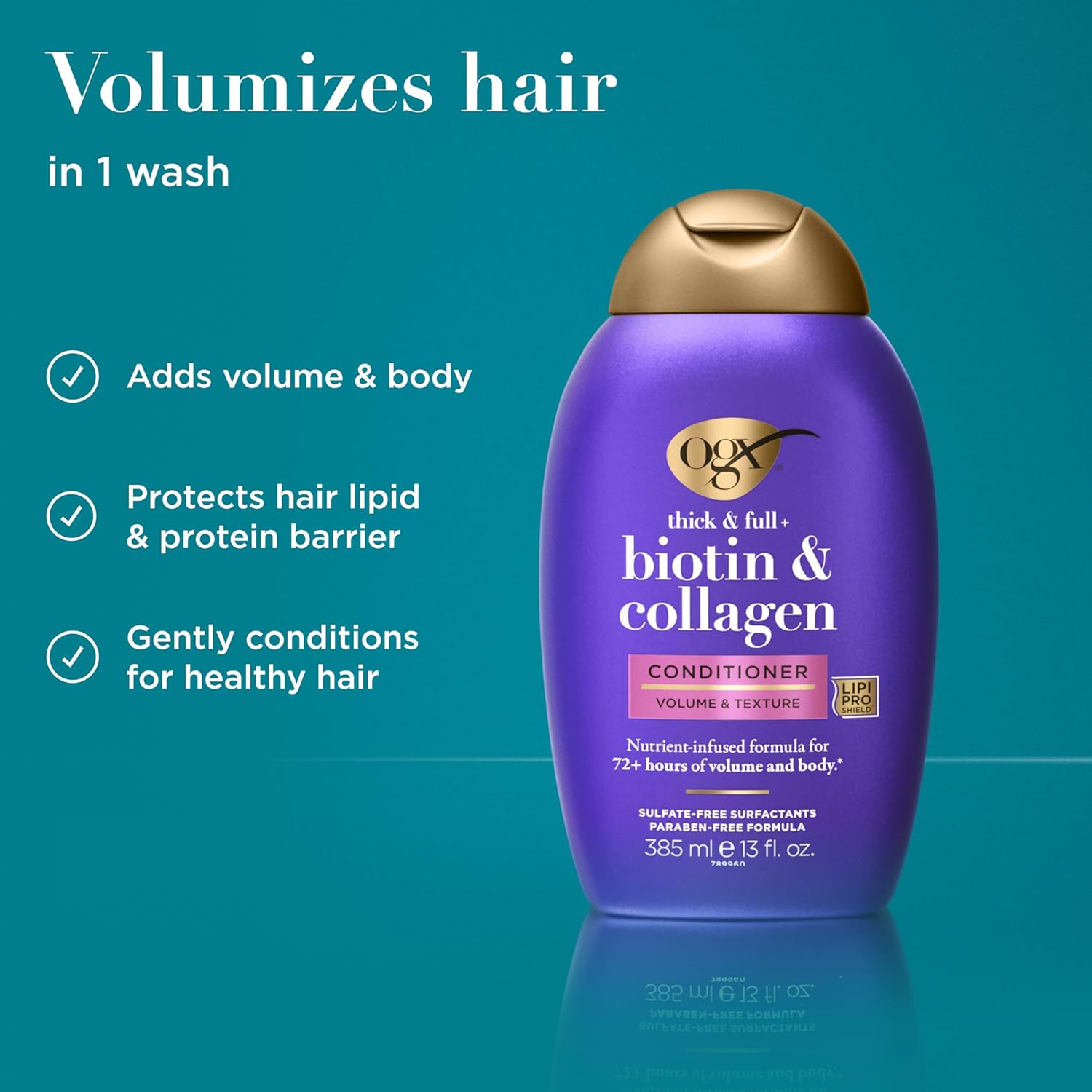 OGX_Thick_&_Full_+_Biotin_&_Collagen_Volumizing_Conditioner,_Nutrient-Infused_Conditioner_with_Vitamin_B7_Biotin_Gives_Hair_Volume_&_Body_for_72+_Hours,_Sulfate-Free_Surfactants,_13_fl._Oz
