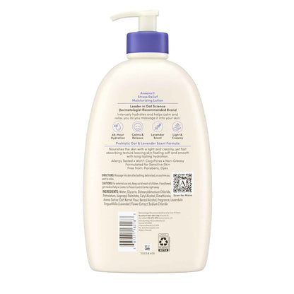 Aveeno Stress Relief Moisturizing Body Lotion with Prebiotic Oat & Lavender Scent for Sensitive Skin, Calms & Relaxes with 48 Hour Hydration, Fast Absorbing & Non-Greasy