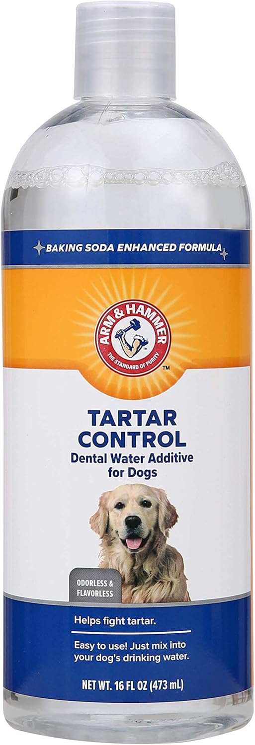 Arm_&_Hammer_Clinical_Care_Dental_Rinse_for_Adult_Dogs,_Odorless_Flavorless_Water_Additive_for_Daily_Plaque,_Tartar,_and_Bad_Breath_Control,_Baking_Soda_Enhanced_Formula,_16_Fl_Oz